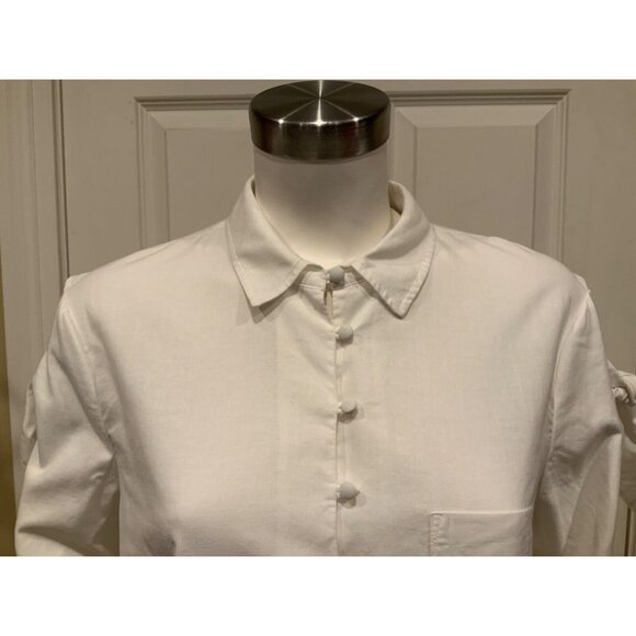 Jonathan Simkhai White Collared Button-Up Oxford Shirt Slit Tie Sleeves, Size L - Picture 2 of 9